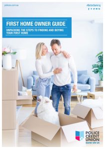 Front page of the Police Credit Union First Home Owner Guide that links through to PDF version of First Home Owner Guide.