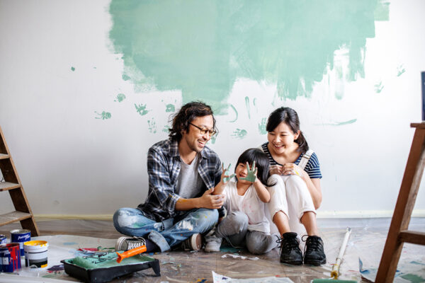 Young family renovating the house